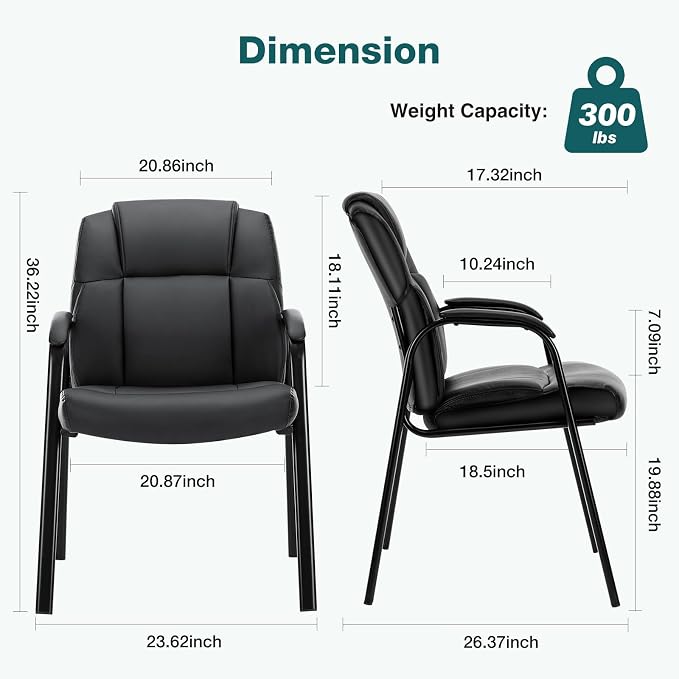OLIXIS Office Waiting Room Chairs Set of 1, Stationary Side Guest Chair | PU Leather, Comfy Padded Arms, Fit Home Conference Meeting Lobby Area, Medical Clinic Church