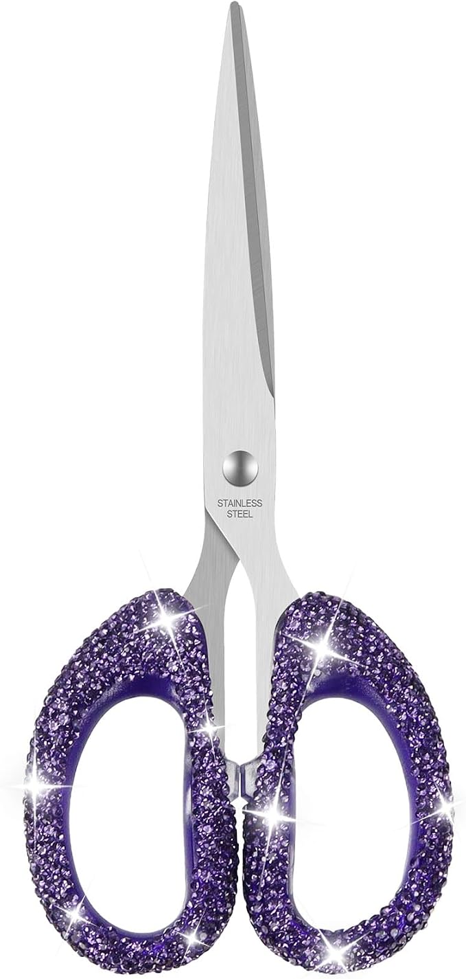 Koqye 7.68-Inch Rhinestone Scissors - Bling Metal Cute Scissors for School, Office, Crafting & Home - Decorative Sparkly Handle Paper Cutting Tool (Purple)