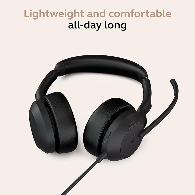 Jabra Evolve2 50 Wired Dual-Ear USB Headset with Microphone, Black | Noise Cancelling headset for Work, Bluetooth via Adapter, Noise Cancelling Microphones, Works with Zoom and Google Meet