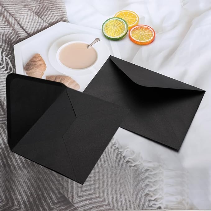 50 Packs of A7 Envelopes for Invitation, Black 5x7 Envelopes with V Flap, Great for Graduation, Invitation, Baby Shower, Wedding and RSVP Cards (Black)