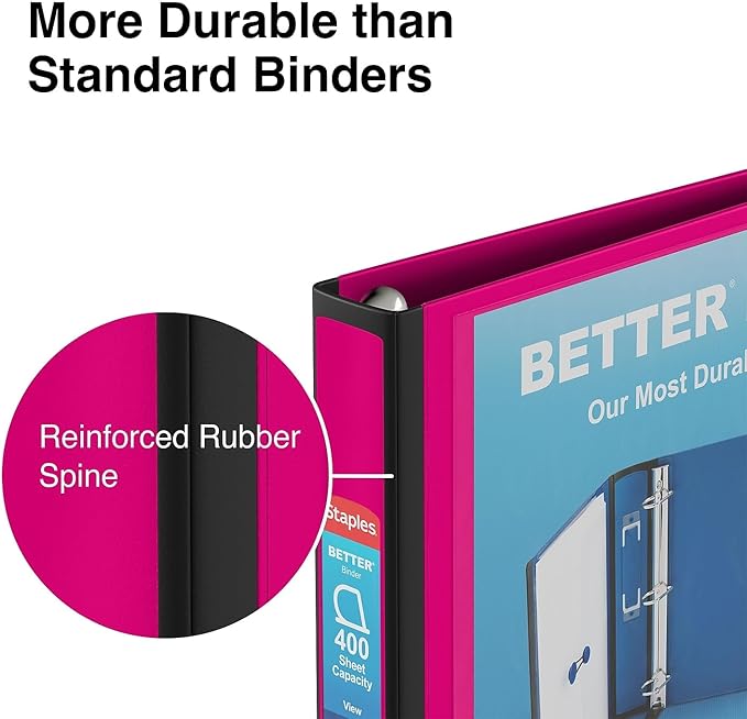 Staples Better 1.5-Inch 3-Ring Binder, Pink – Heavy-Duty Binder for School & Office Organization