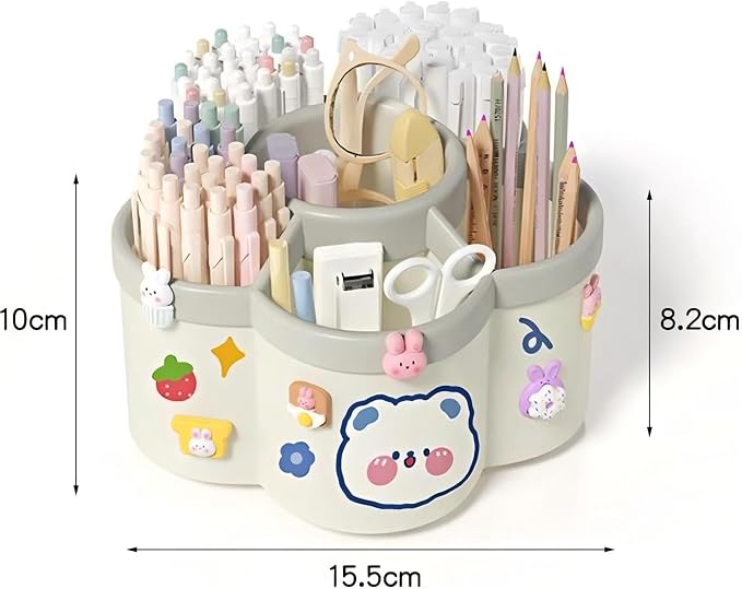 Pen Holder for Desk, 360°Rotating Pencil Pen Holder,Pen Organizer with 6 Slots, Large-capacity Desk Organizer,Office, School, Home Use (Pink)