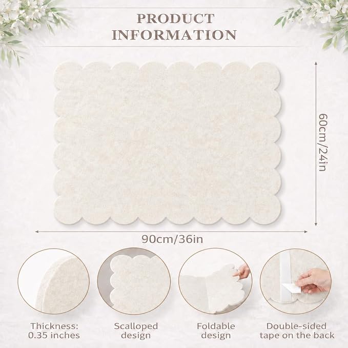 Scalloped Felt Bulletin Board 36 x 24 Inches (Warm Beige) | Large Decorative Pin Board for Wall, Vision & Message Board for Home Office, Bedroom & Study