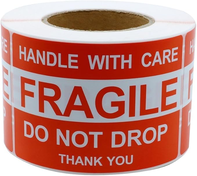 RBHK 4" x 6" Fragile Stickers Handle with Care Warning Packing/Shipping Labels, 500 Permanent Adhesive Labels Per Roll, 1 Roll