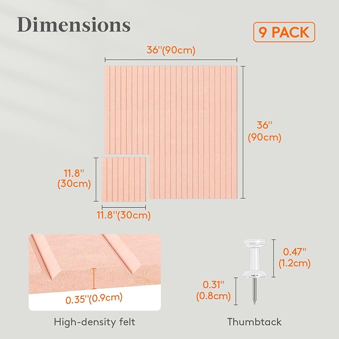 Lifewit Large Felt Bulletin Board, 9 Pack Cork Board Alternative for Walls, 36"x 24" Total Size with Self-Adhesive, Message Board Pin Board with 40 Pushpins for Office Decor, Home, Classroom, Sage