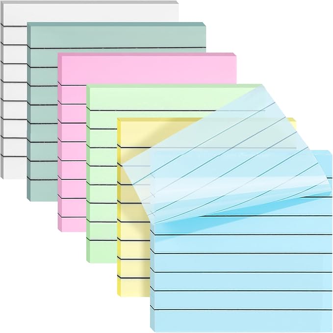 Transparent Sticky Notes Lined 300 Sheets 3"X3" Lavender PET Material | Clear Translucent Self-Adhesive Sticky Notes for Back to School & Office Supplies, See Through Reveals Underlying Bible Text