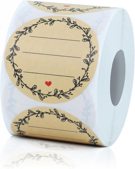 500pcs Label Stickers for Jars and Lids, Floral Heart & Lace Design with 3 Lines for Writing, Kraft Sticker Labels Pantry Labels, Mason Jar Labels Canning Labels Gift Tags(2" Round)