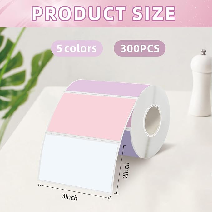 Starboling 3" x 2" Thermal Labels,Self-Adhesive Rectangle Thermal Printer Sticker,for Price,Barcode,Mailing,Name（Pink Gradient）