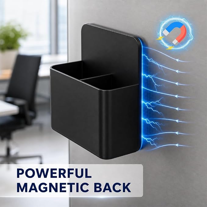 Magnetic Pencil Pen Holder, 2 PCS Dry Erase Marker Holder for Whiteboard, Black Magnet Storage Pencil Cup Case Box Fridge Organizers Locker Accessories for Office School Classroom Teacher Must Haves