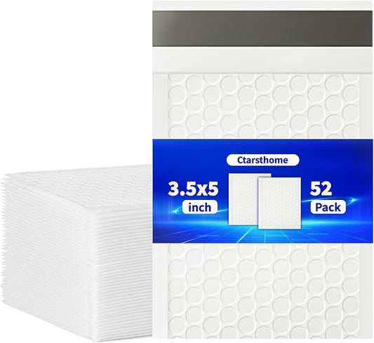 52 Pack Bubble Mailers 3.5x5inch Padded Envelopes Thin Mailing Envelopes Waterproof Bubble Opaque Padded Mailers Self Seal Adhesive Shipping Bags for Mailing Jewelry Makeup Small Business