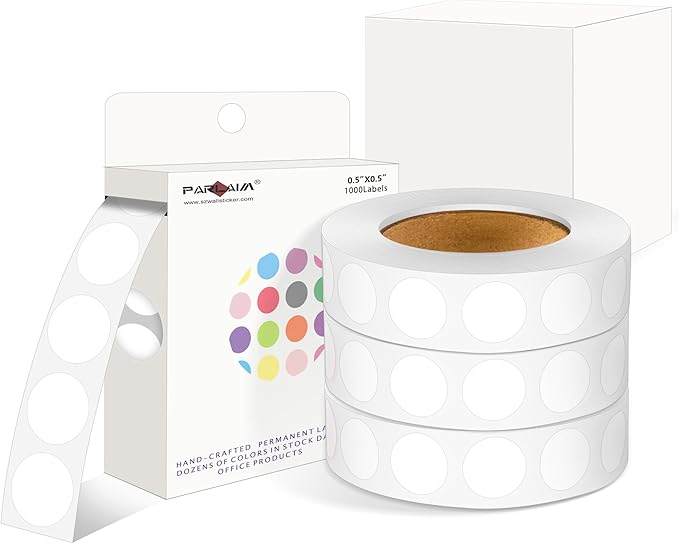 PARLAIM 4000 Pack White Dot Stickers, 1/2 inch Round Circle Label 4 Rolls Permanent Adhesive Color-Code Sticker Labels in Dispenser Box