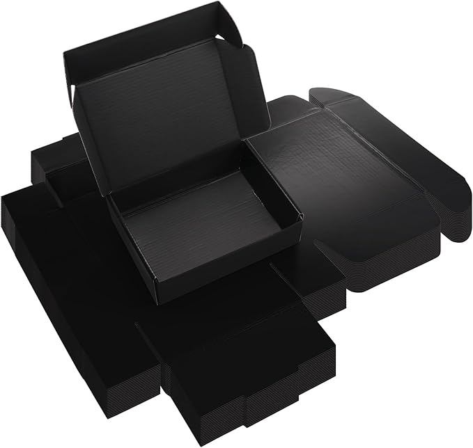 Rempry 7x5x2 Inches Black Shipping Boxes Pack of 20, Small Cardboard Corrugated Mailer Gift Box for Shipping Packaging Small Business