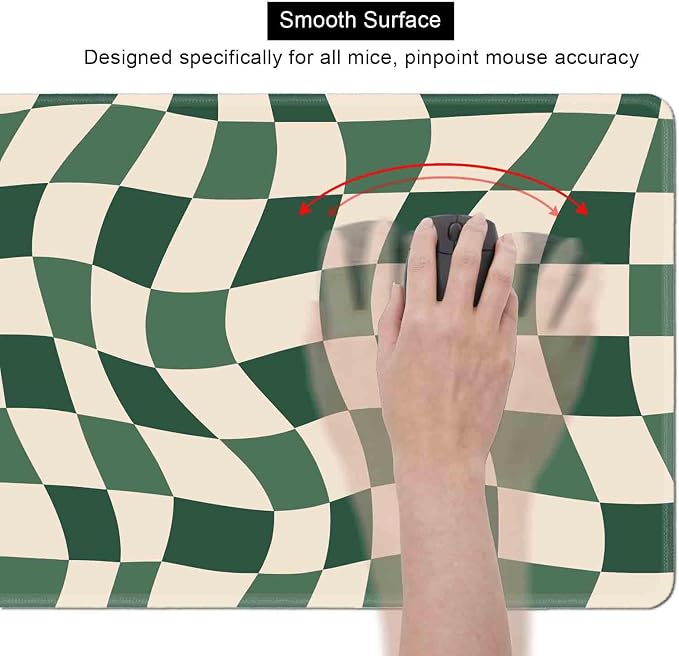 Sage Green Checkered Desk mat, Retro Boho Extra Large Mouse Pad, Abstract Wavy Desk Protector Pad, Minimal Pattern Aesthetic Writing Mat for Computer & Laptop Home Office, 31.5 X 11.8 in