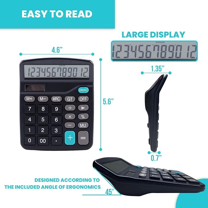 LICHAMP Desk Calculators with Big Buttons and Large Display, Office Desktop Calculator Basic 12 Digit with Solar Power and AA Battery (Included), 6 Bulk Pack | Office Desktop Calculator Basic 12 Digit with Solar Power and AA Battery (Included)
