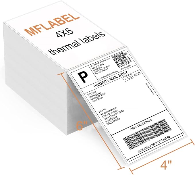 MFLABEL 4x6 Direct Thermal Labels (24000 Labels) 4" x 6" Perforated Shipping Labels Compatible with Zebra Printers Fanfold Thermal Label Stickers for Shipping Packages - 24 Stacks White Labels