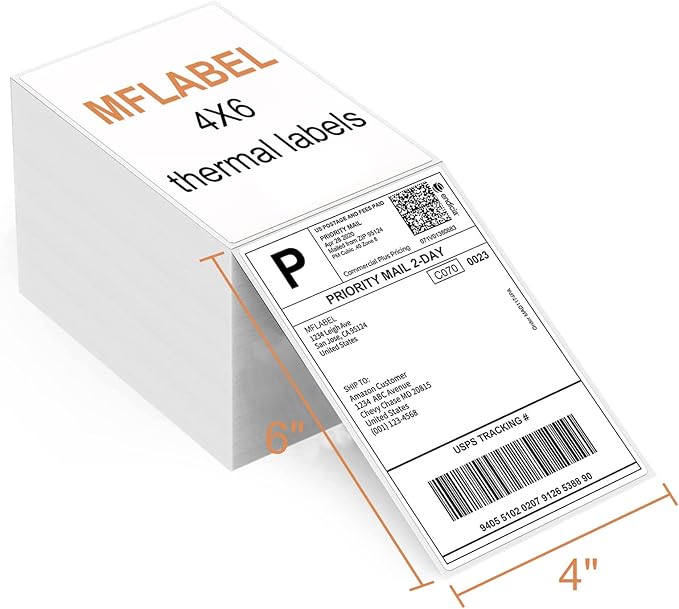 MFLABEL 4x6 Direct Thermal Labels (2000 Labels) 4" x 6" Perforated Shipping Labels Compatible with Zebra Printers Fanfold Thermal Label Stickers for Shipping Packages - 2 Stacks White Labels