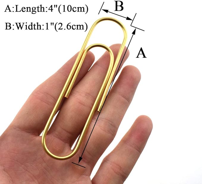 HAHIYO Paperclips 4 inch (100mm) Extra Large Paper Clips Sturdy Bright Gold Vinyl Coated Prevent Scratching Tearing The Pages for Bookmark Organize Home Office School 14 Pack