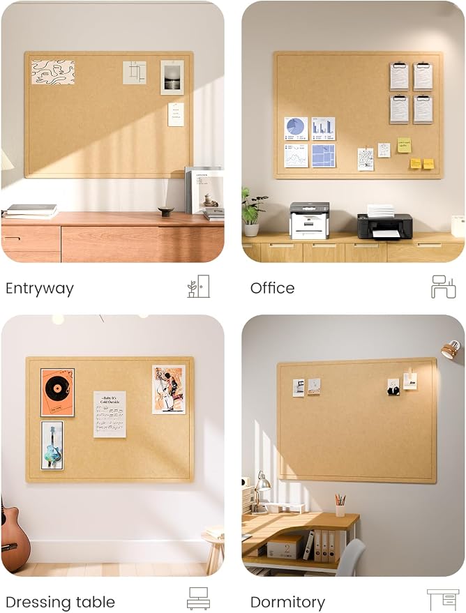 Fluxynara 47.2" x 35.4" Large Bulletin Board, Mustard Yellow | Cork Board Alternative with 24 Removable Adhesive Tabs, Foldable Felt Pin Board for Home, Office, Classroom & Dorm