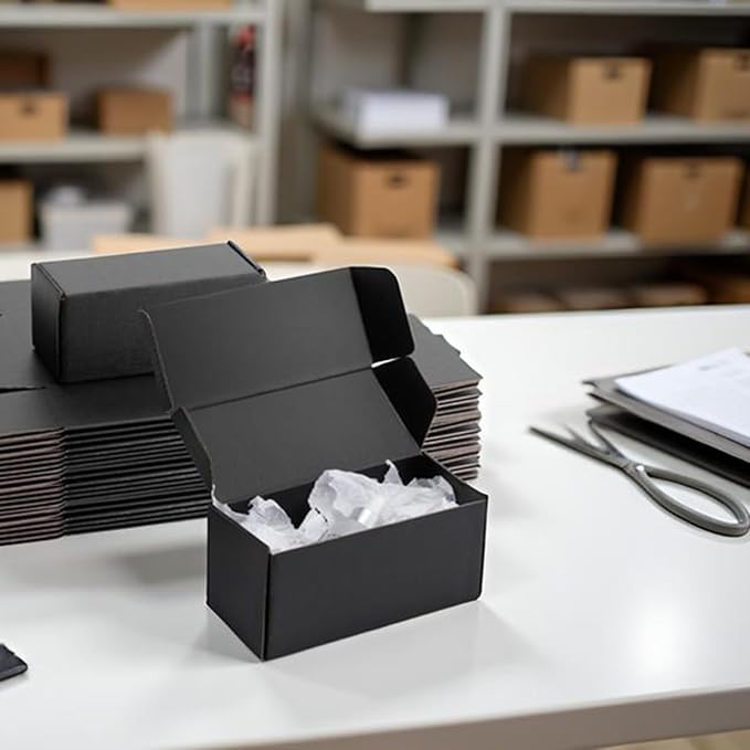 7x3x3 inch Black Shipping Boxes for Small Business- Set of 25 | Sturdy ECT 32 Corrugated Cardboard Mailer Boxes, Easy Assemble for Packaging, Mailing, Gift