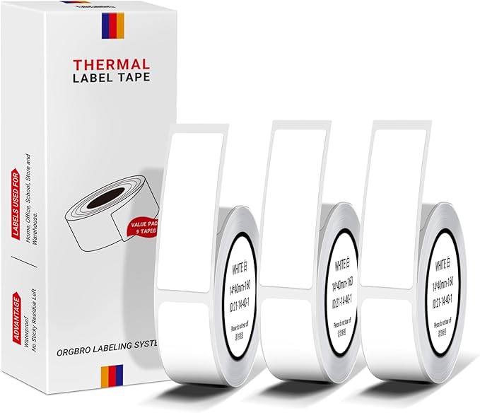 ORGBRO X1 Label Maker Tape, Genuine Thermal Label Print Paper 0.47"×1.57"(12×40mm), Standard Laminated Office Labeling Tape Replacement, 160 Tapes/Roll, 3-Roll, White