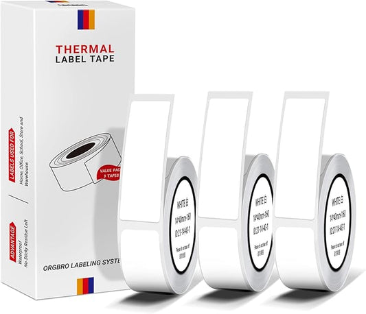 ORGBRO X1 Label Maker Tape, Genuine Thermal Label Print Paper 0.47"×1.57"(12×40mm), Standard Laminated Office Labeling Tape Replacement, 160 Tapes/Roll, 3-Roll, White