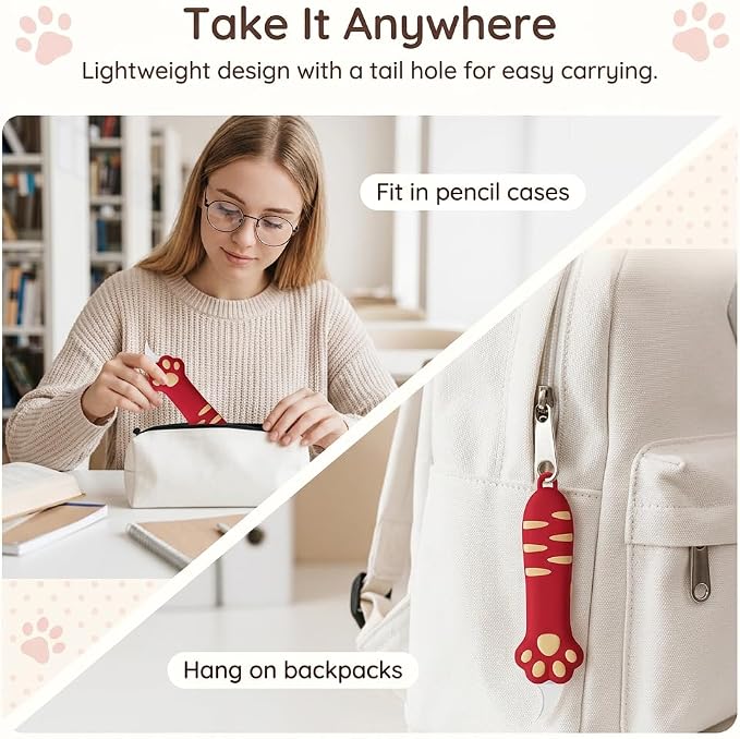 Cat Paw Box Cutter, Retractable Mini Utility Knife with Safety Lock Red | Mini Utility Knife with Ergonomic Paw Handle, Stainless Steel Blade for Opening Packages, Cardboard, Cartons & Tape