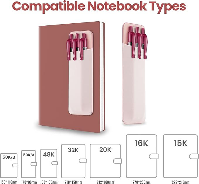 Epessa Stick-On Pen Holder for Notebook, Adhesive Pencil Sleeve Pouch for Hardcover Journals, Planners, Notebooks, Reusable Pen Pocket Organizer Easy to Remove (Pink)