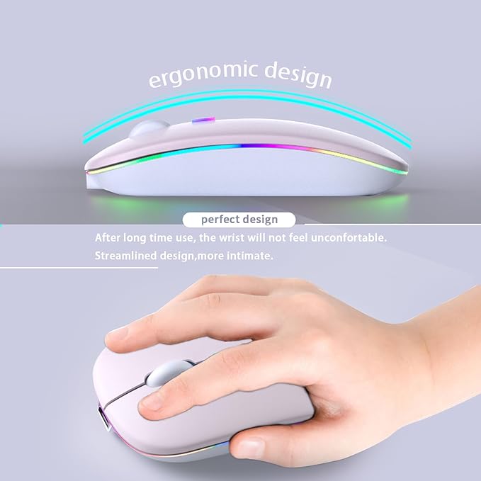 Wireless Bluetooth Mouse – Rechargeable, Silent, Dual Mode (Bluetooth 5.2 & USB) with LED Lights – Portable for Laptop, Desktop, & Tablet(Pink)