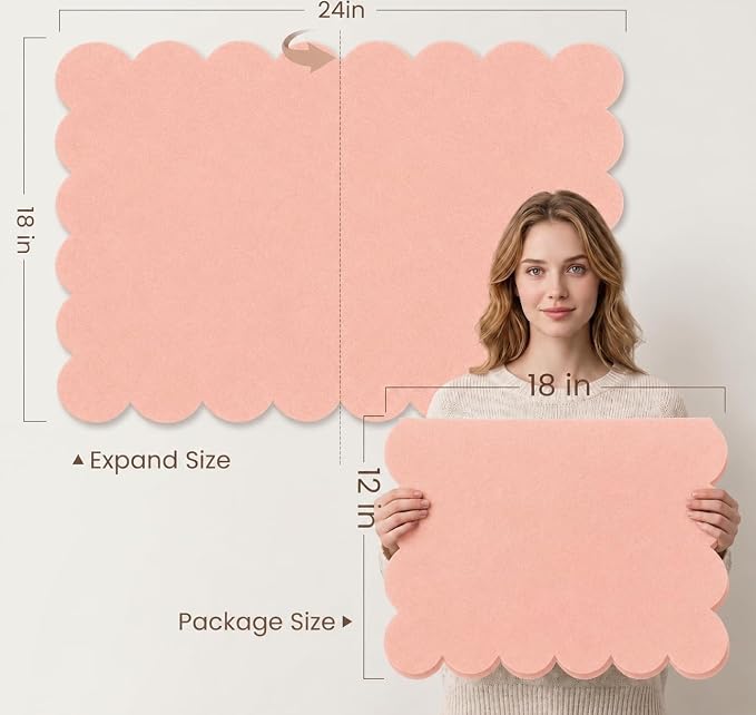 Scalloped Felt Bulletin Board 24 x 18 Inches,Decorative Wall Pin Board | Felt Memo Board for Dorm, College, Bedroom, Photos, Notes, Study Display and Wall Decor with Self Adhesive Backing (Pink)