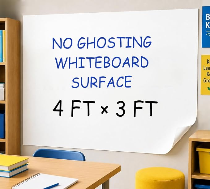 Dry Erase Paper for Wall 48" x 36", Self Adhesive White Board Wallpaper Peel and Stick, No Ghosting Whiteboard Contact Paper for Home Office Classroom