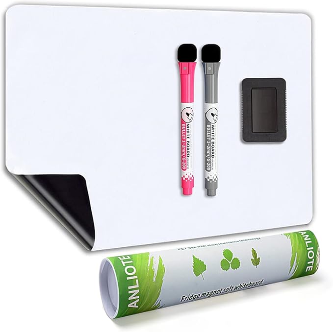 Magnetic Dry Erase Board Fridge Whiteboard Sheet 12"x 8", Easy to Write and Clean, Small Refrigerator White Board for Home Kitchen Shopping List & to Do List, 2 Markers and Eraser with Magnets