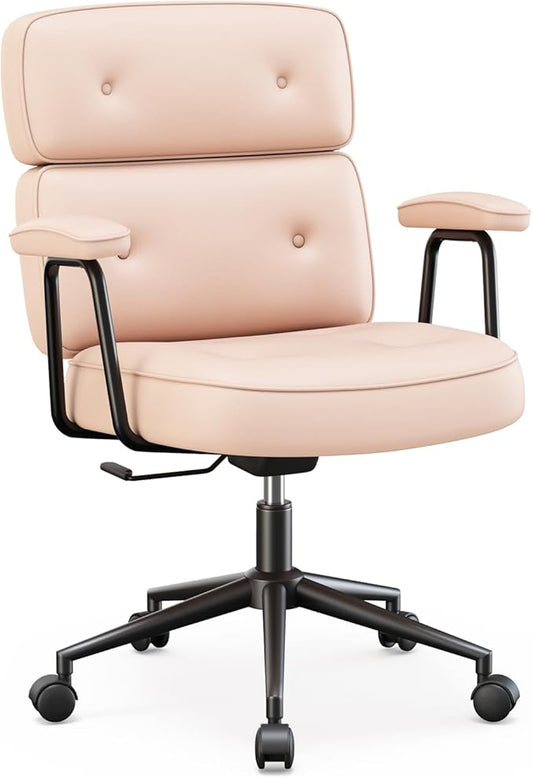 OLIXIS Ergonomic Home Office Desk Chair, PU Leather Computer Chair with Lumbar Support Adjustable Height Rolling Swivel Executive Task Armrests Chair, Hot Pink