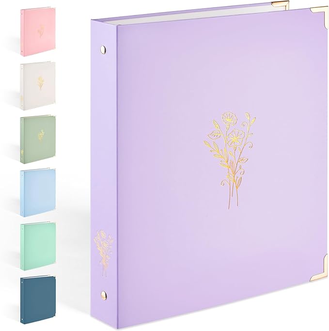 Sooez 3 Ring Binder, Cute 1 Inch Binders with Gold Foil & Metal Corners, Three Ring Recipe Binder with Pocket, Fits 8.5" x 11" Paper for Women School Home Office Supplies, Letter Size