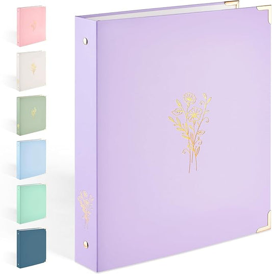 Sooez 3 Ring Binder, Cute 1 Inch Binders with Gold Foil & Metal Corners, Three Ring Recipe Binder with Pocket, Fits 8.5" x 11" Paper for Women School Home Office Supplies, Letter Size