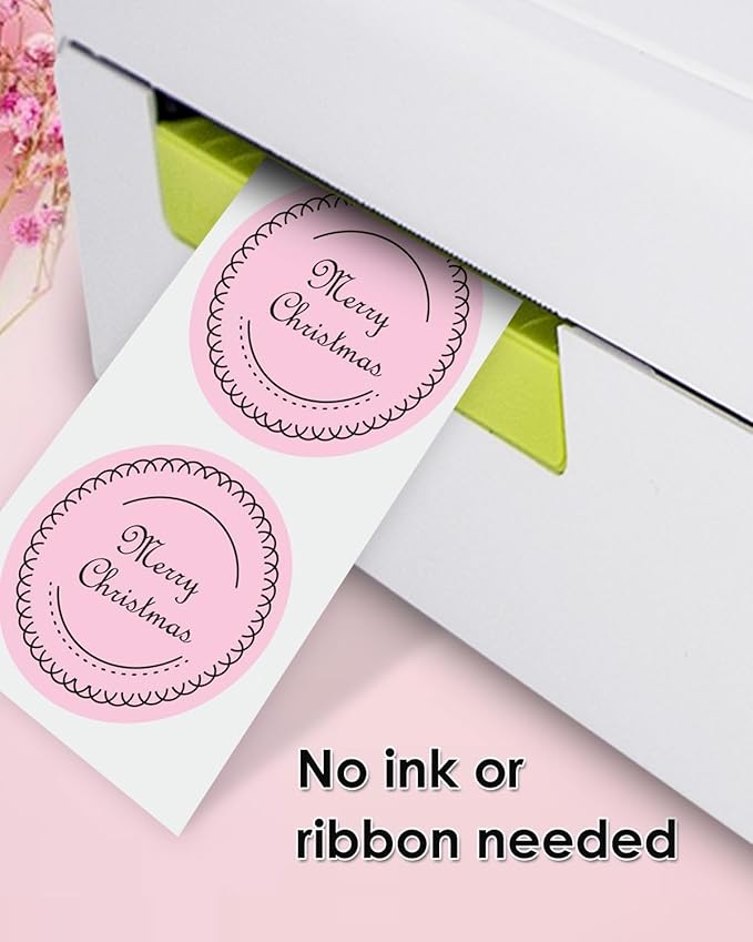 2 Inch (50.8mm x 50.8mm) Round Thermal Sticker Labels, Self-Adhesive Circle Direct Thermal Label, Multi-Purpose Roll Sticker for DIY Logo Design, QR Code, Name Tag, Roll of 500 Labels, Pink