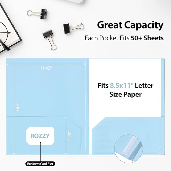 Plastic Folders with Pockets, 12 Pack Document Folders with Business Card Slot, 2 Pocket Folders Back to School Supplies for Kids, Office