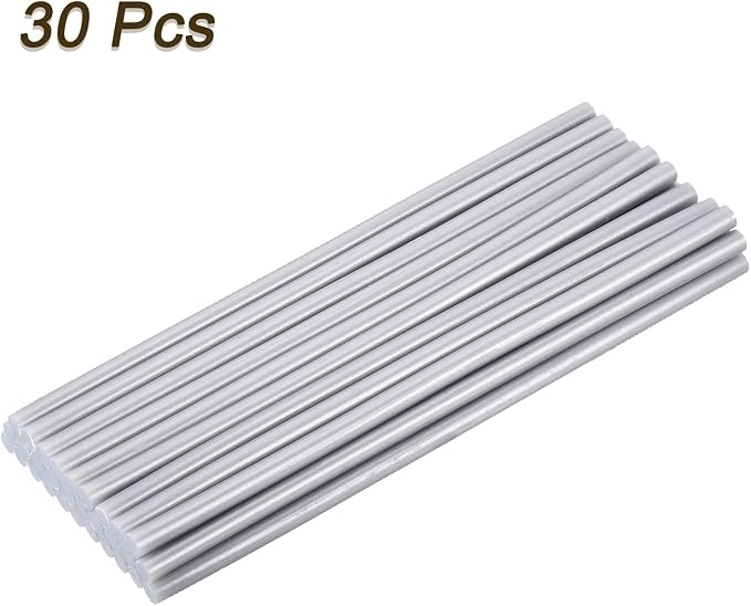 uxcell 30pcs Full Size Hot Glue Gun Sticks 8-inch x 0.27-inch High Sticky Small Hot Glue Sticks for Glue Gun, Metallic Silver