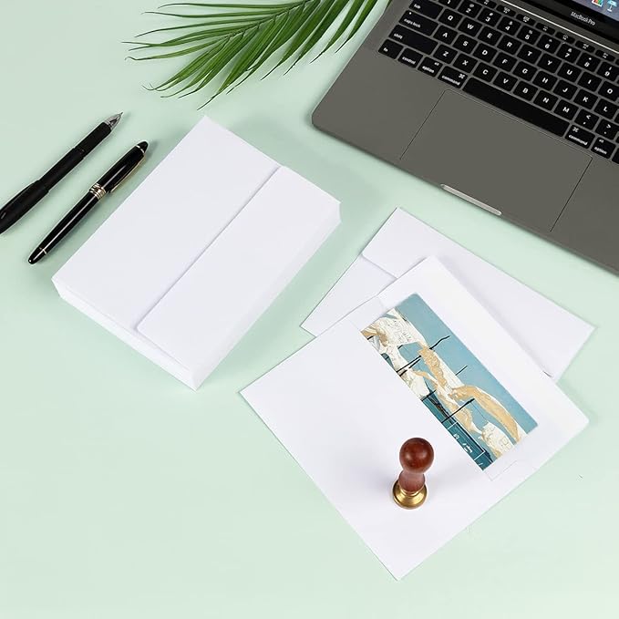 50 Pack 5 x 7 Envelopes Colored Self Seal for Wedding, Party Invitations, Greeting Cards, Announcements, Photos, 5.24 x 7.21 Inches (White)
