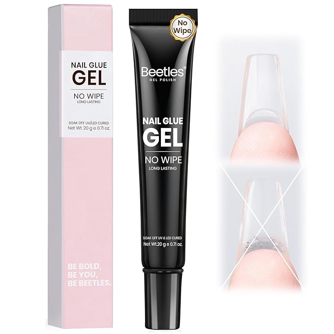 Beetles 20g Solid Nail Glue Gel - No Wipe, Hands-Free Soft Nail Tips Glue for Fake Acrylic Nails, Clear Press On Nails, Nail Extensions, 3D Nail Art, Soak Off Nail Lamp Long-Lasting, Beginner-Friendly