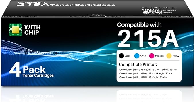 Compatible 215A Toner Cartridges (with Chip) Replacement Compatible for HP 215A W2310A Toner Use with Color Laseret Pro MFP M182nw M155nw M183fw M155dw M183fdw Series Printer (4 Pack)