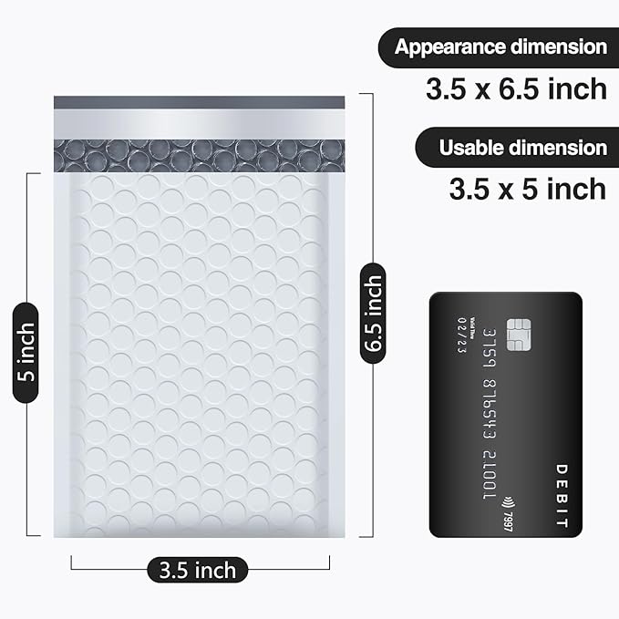 UCGOU Bubble Mailers 3.5x6.5 Inch White 50 Pack Padded Envelopes Usable Size 3.5x5 Small Business Mailing Packages Self Seal Adhesive Waterproof Boutique Shipping Bag for Jewelry Makeup Supplies