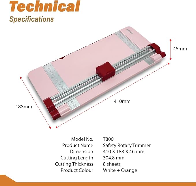 12" Portable Paper Cutter with Safety Guard for Precise Trimming of A4 Paper, cardstock & Photos. Ideal for Scrapbooking & Invitations. (Pink)