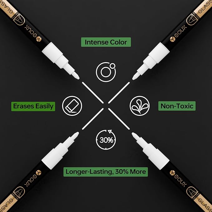 YEOUX Dry Erase Markers for Glass Board | No Residue | Whiteboard Markers | 1mm Ultra-Fine Tip Liquid Chalk Markers 4 Pack (White)