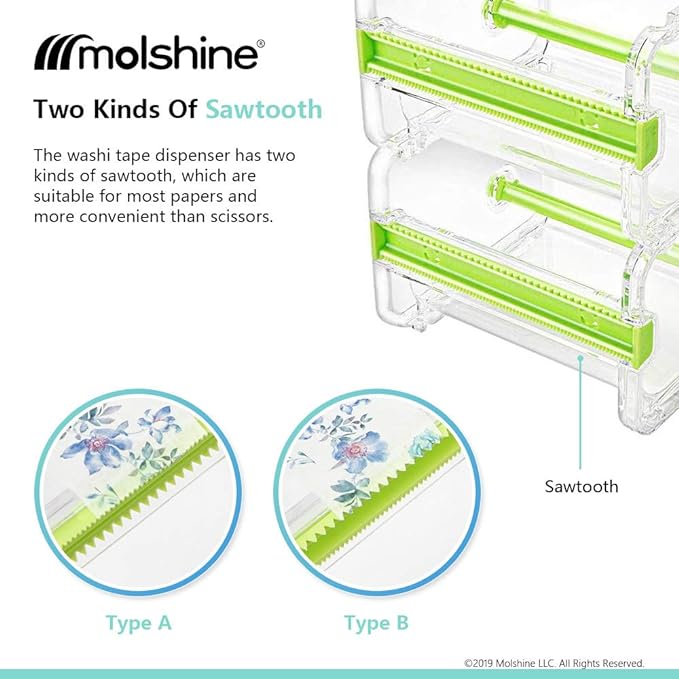 molshine 2 Pack Transparent Desktop Multi Washi Masking Tape Storage Dispenser,Tape Cutter,Tape Roll Holder (Not Include Masking Tape) (Brown)
