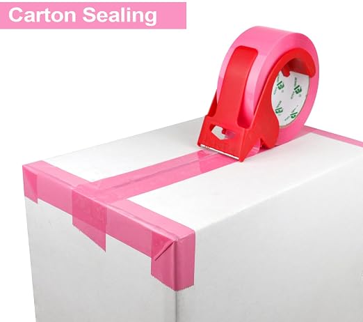 BOMEI PACK Pink Packing Tape with Dispenser, 2.4 Mil 1.88 Inch x 110 Yards, 6 Refills Rolls Pink Color Box Packaging Tape for Moving, Shipping, Mailing and Storage (Pack of 2)