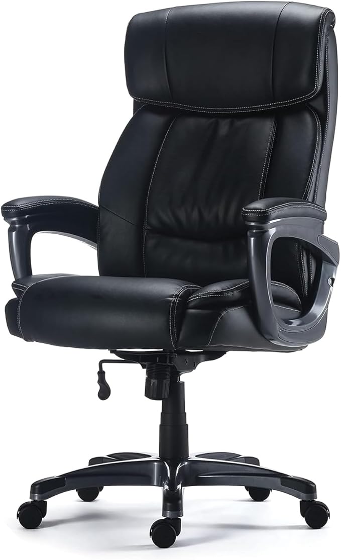 STAPLES Lockland Ergonomic Managers Office Chair, Big & Tall Cushioned, Adjustable Height, Metal Frame, Bonded Leather, for Workspace, Home, or Gaming, Black