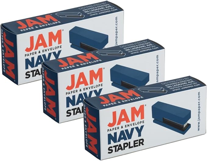 JAM PAPER Modern Desk Stapler - Navy Blue - 3/Pack