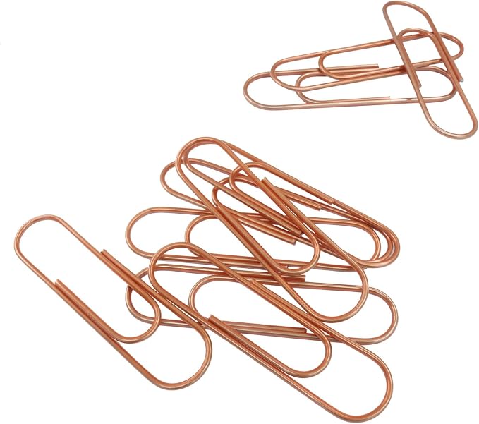 4 Inch Jumbo Paper Clips, Rose Gold, 15Pcs | Coated Large Reusable Big Paperclips for Office, School, Home Document Organizing