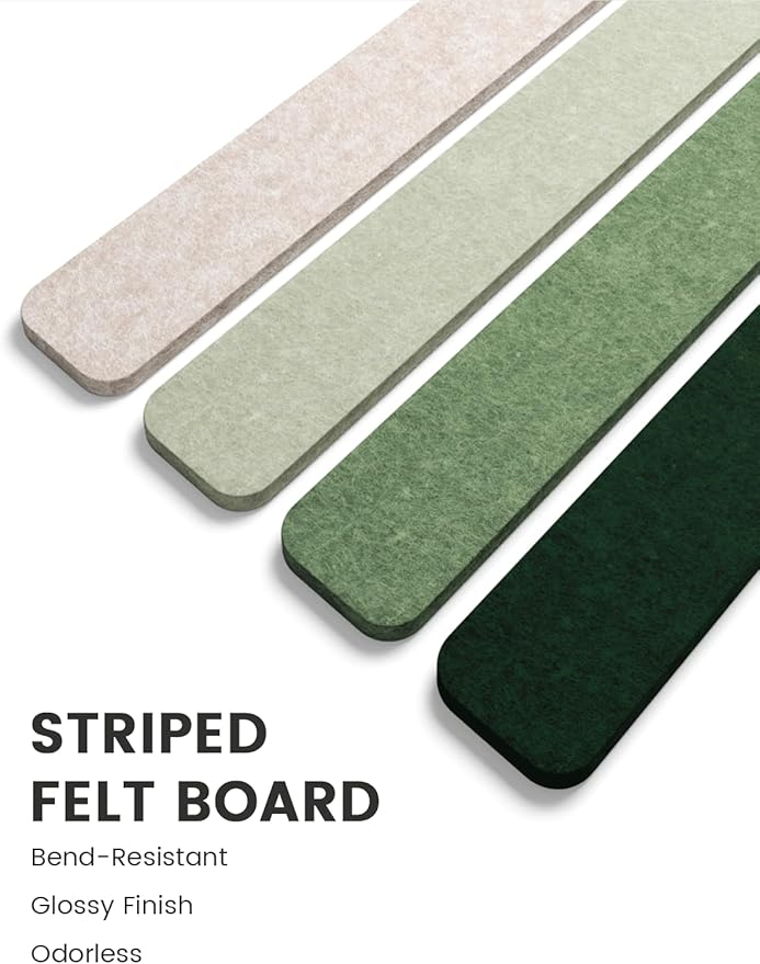 Fluxynara 13" x 2" Felt Wall Panels, Sagewood | 8-Pack Includes 50 Push Pins and Adhesive Tabs for Photos, Notes and Decor in Bedroom Doors, Home Office or Studios