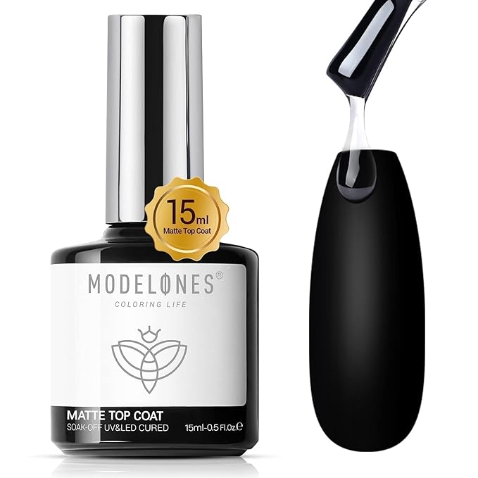Modelones Matte Gel Top Coat Chrome Proof, 15ML No Wipe Matte Top Coat Chrome Isolation Powder-Resist Velvet Finish Easter Gel Polish for Nail Art Painting Long Lasting Manicure DIY Gift for Women
